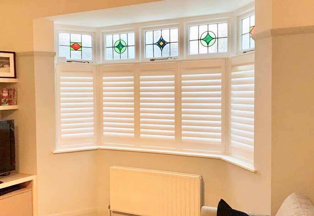 Living Room Bay Window Cafe-Style Shutters