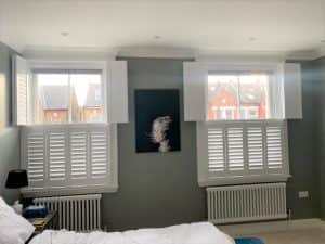 Hardwood Bedroom Shutters Open